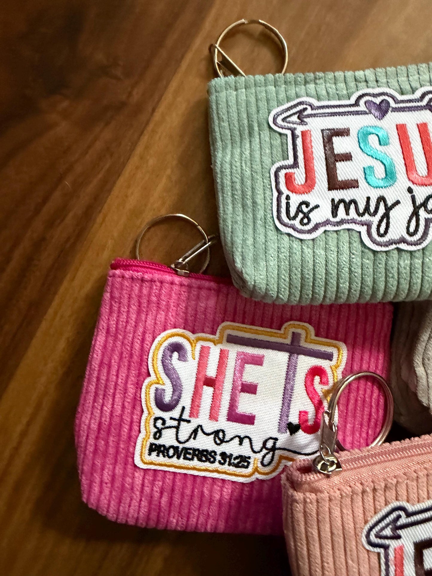 Colorful Corduroy wallet, fun faith patch