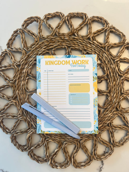 Faith-based daily checklist notepad from Sons & Daughters, featuring religious themes and daily planning pages for spiritual organization.