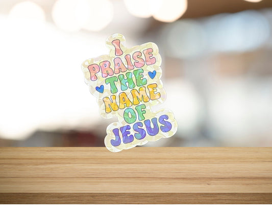 Elegant Christian wall art featuring "I Praise the Name of Jesus" by Sons & Daughters, with intricate design and religious imagery.