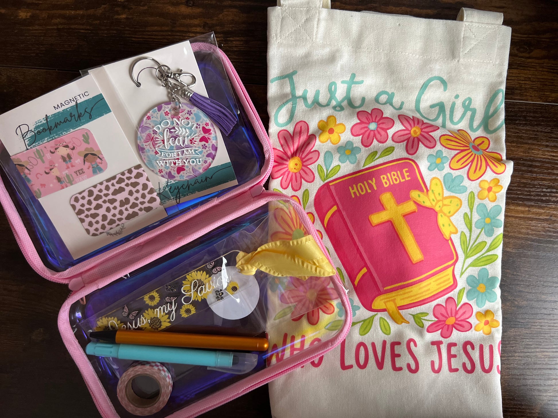 Sons & Daughters pre-teen study bundle bag with educational supplies, featuring colorful compartments and sturdy handle.