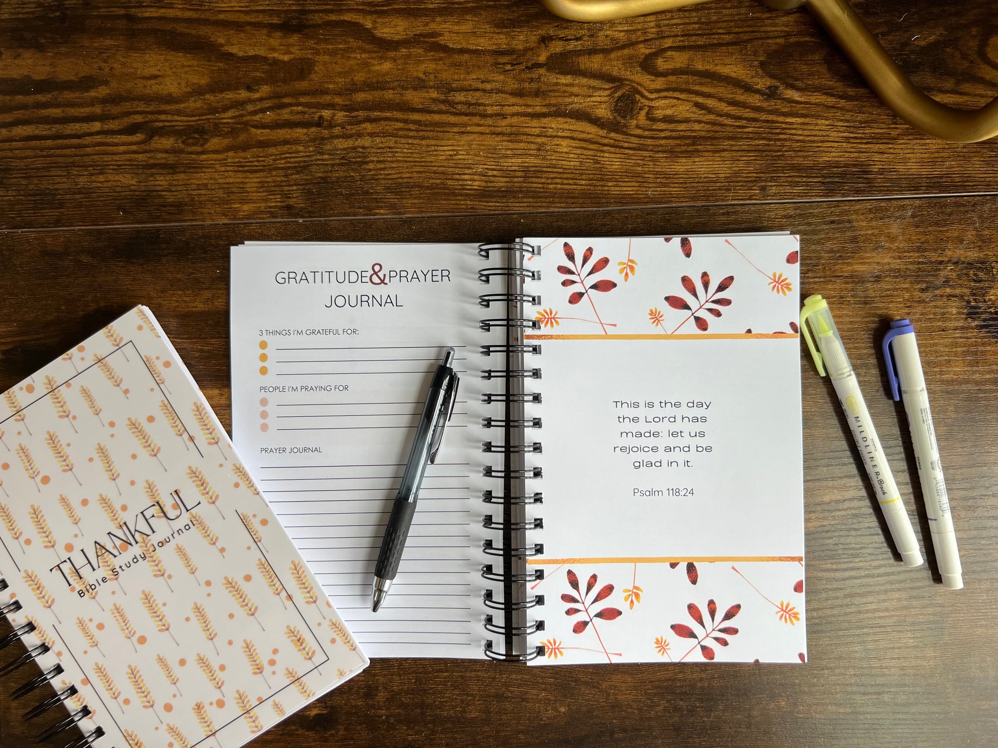 Spiral edition Thankful Bible study journal by Sons & Daughters with lined pages and inspirational scripture prompts.