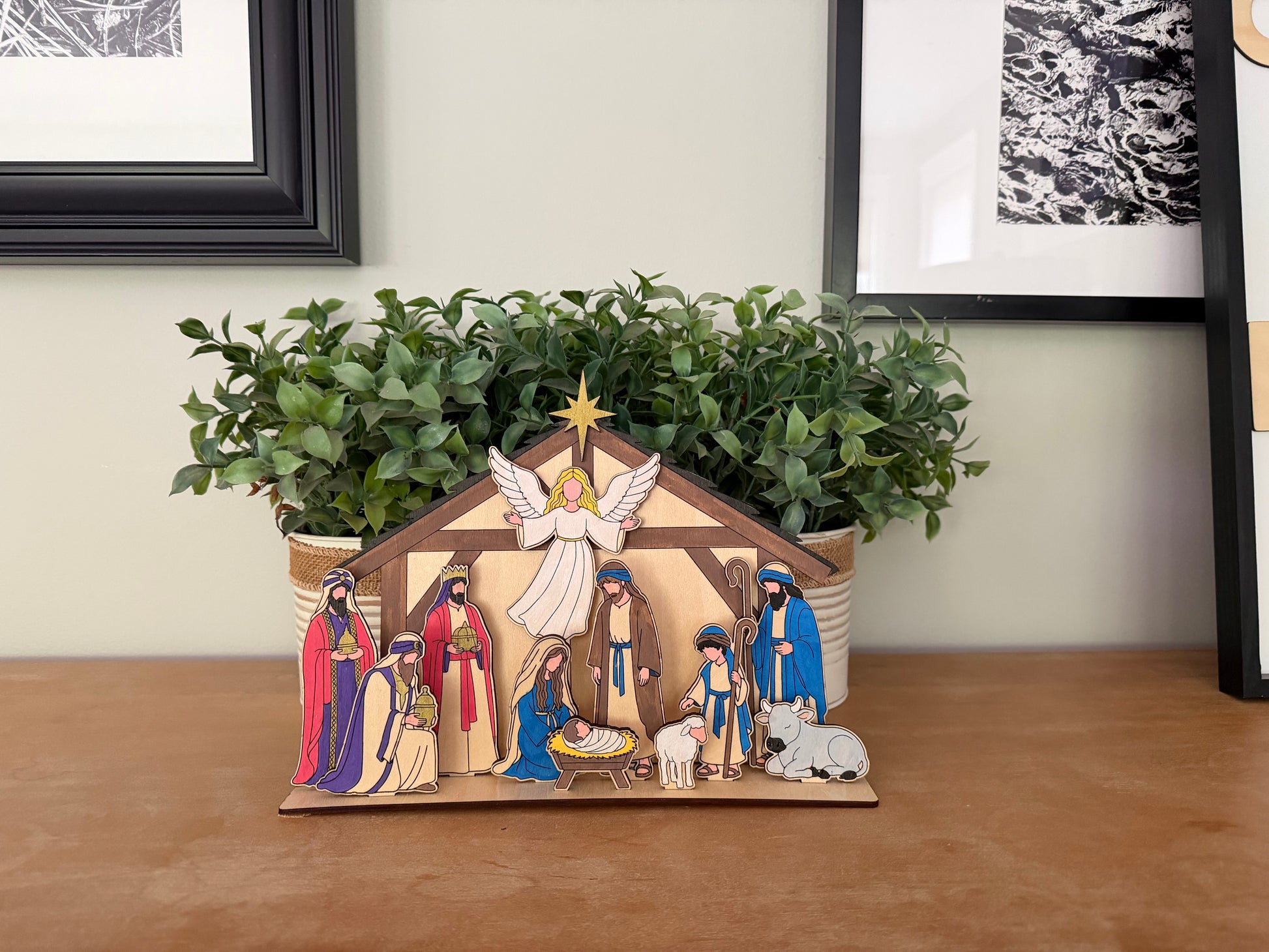 DIY Wooden Nativity craft kit by Sons & Daughters featuring paint-your-own nativity scene for kids, perfect for Christmas family activities.