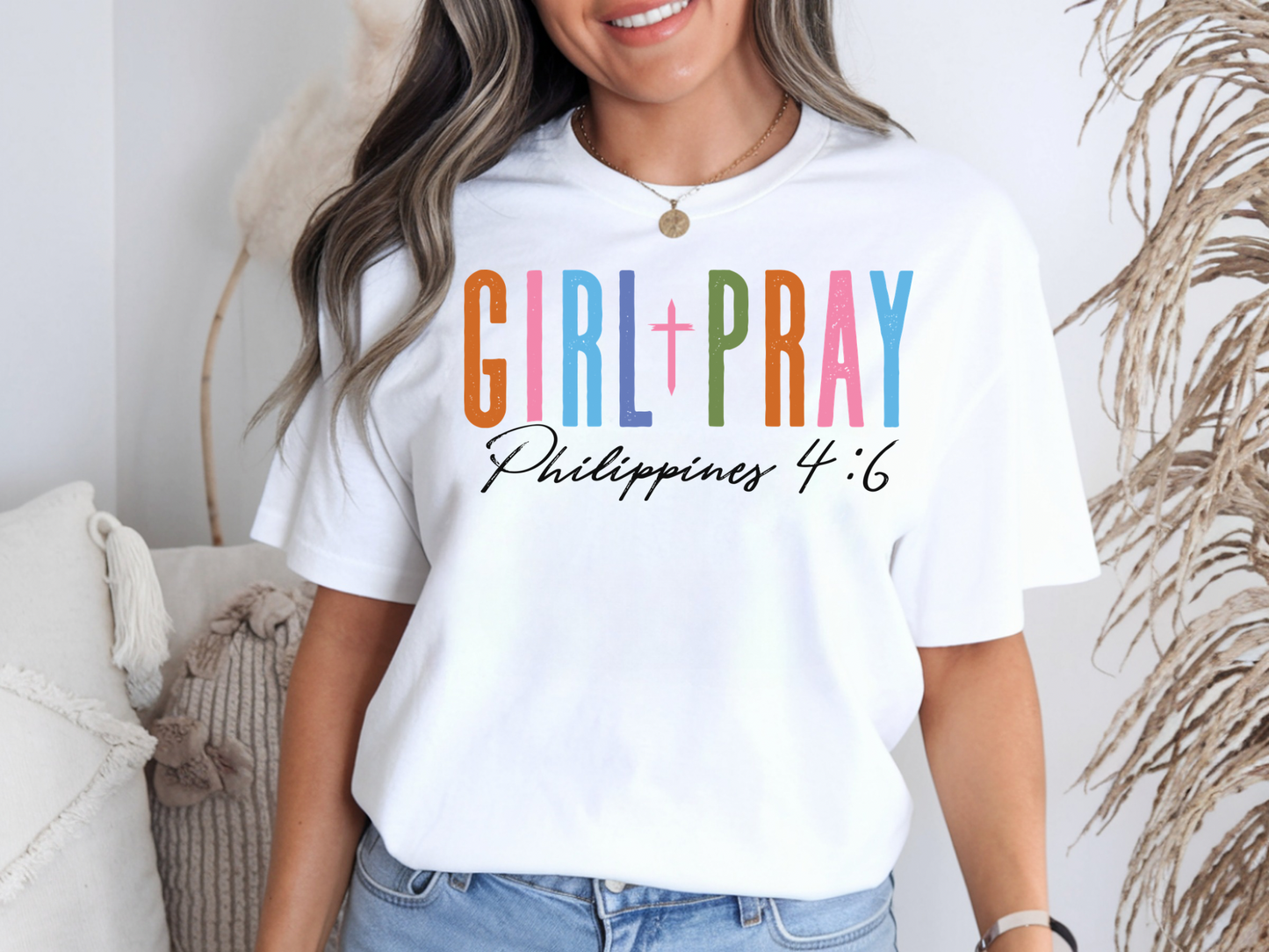 Girl praying graphic t-shirt by Sons & Daughters featuring a prayer design on a comfortable cotton tee.