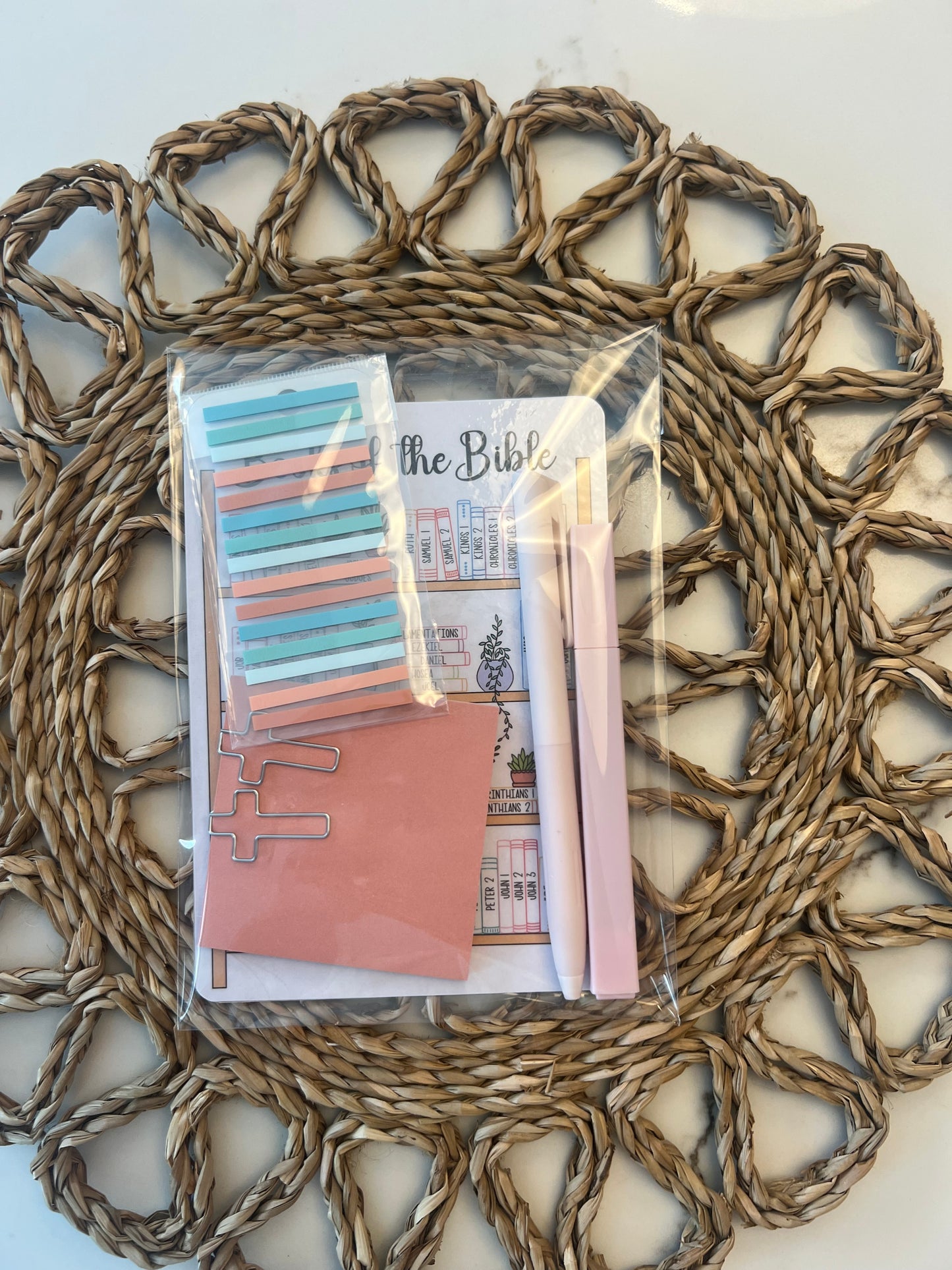 Sons & Daughters Books of the Bible Study kit with stationary items, including notebooks, pens, and Bible reference materials.