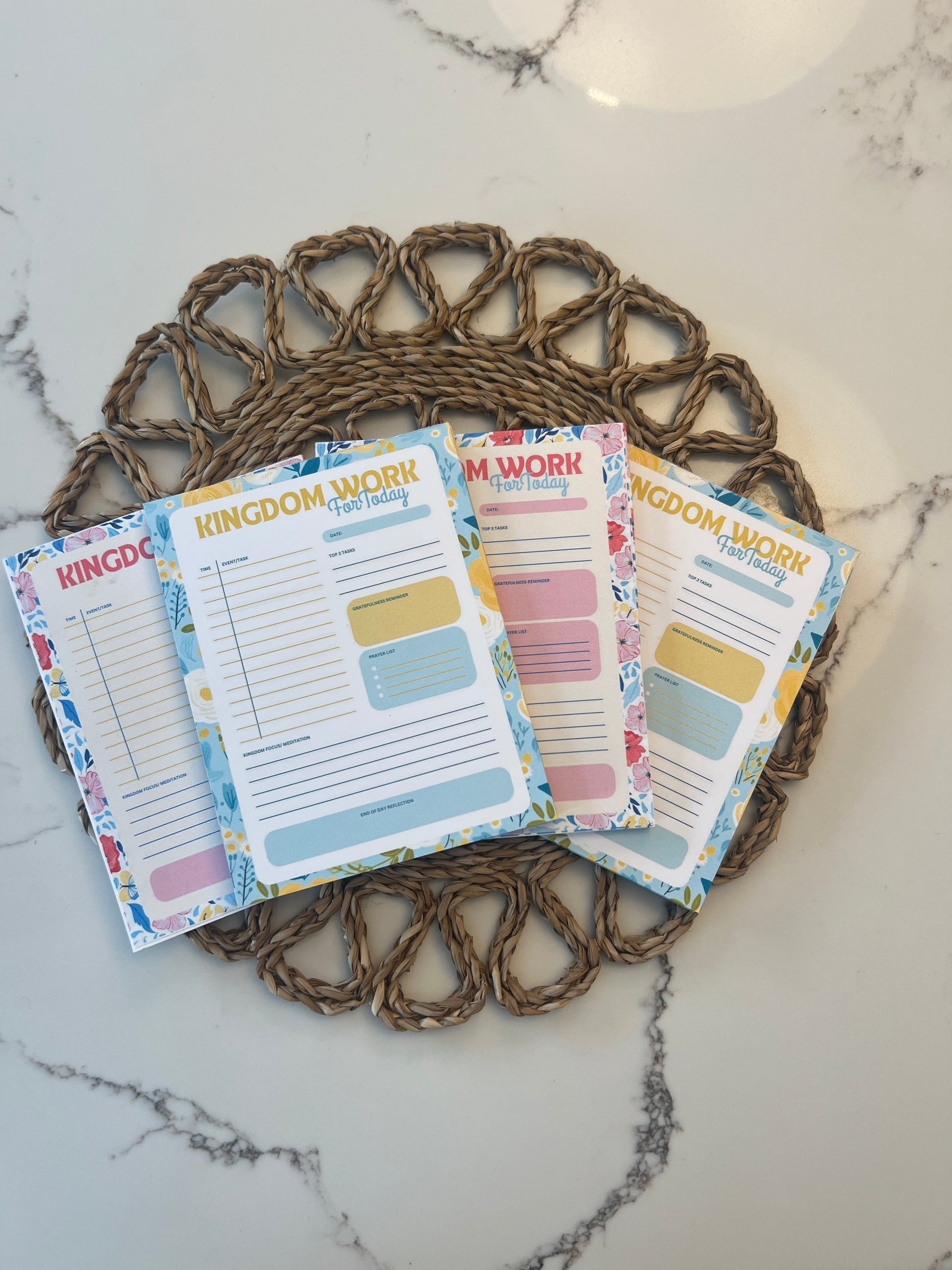 Faith-based daily checklist notepad from Sons & Daughters, featuring religious-themed stationery with daily affirmation sections.
