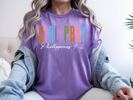 Girl praying t-shirt by Sons & Daughters featuring a girl in prayer design on a casual cotton t-shirt.