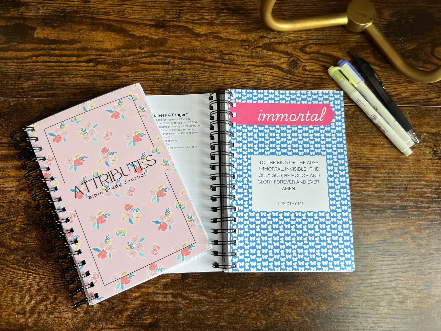 Sons & Daughters Attributes of God Bible Study Journal spiral edition with hardcover, featuring devotional pages and decorative cover design.