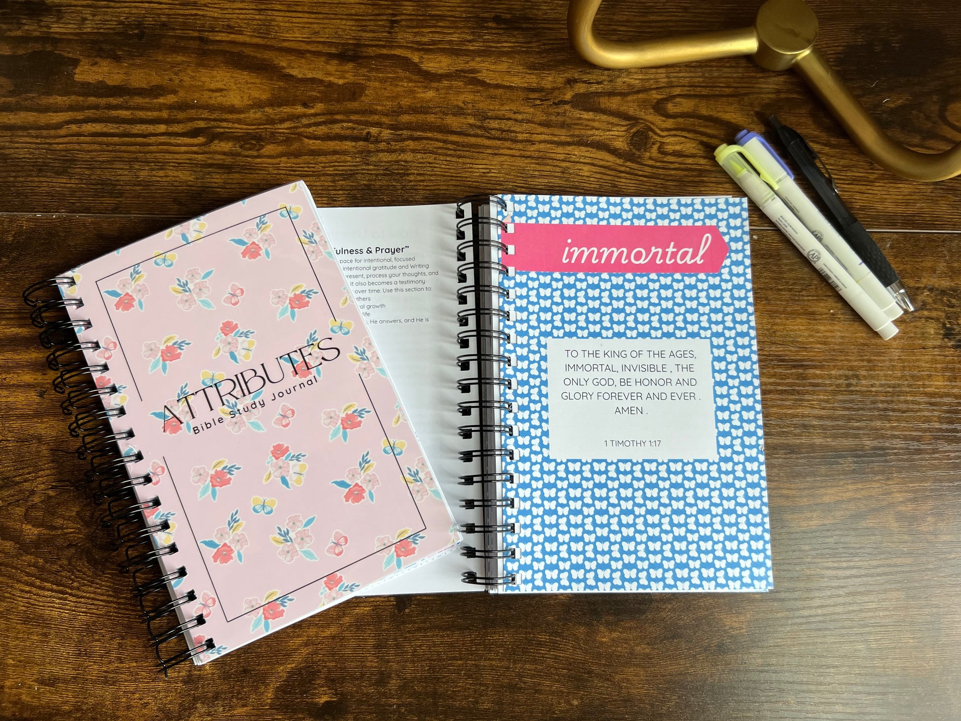 Sons & Daughters Attributes of God Bible Study Journal spiral edition with hardcover, featuring devotional pages and decorative cover design.