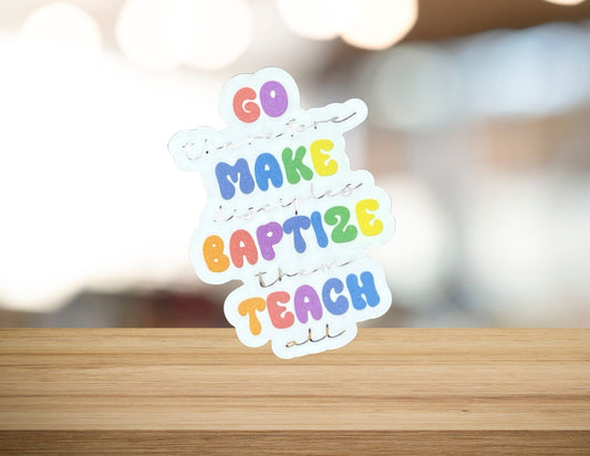 Bible verse print titled "Go therefore Make Disciples Baptize Them Teach Them" by My Store, featuring religious text on a decorative background.