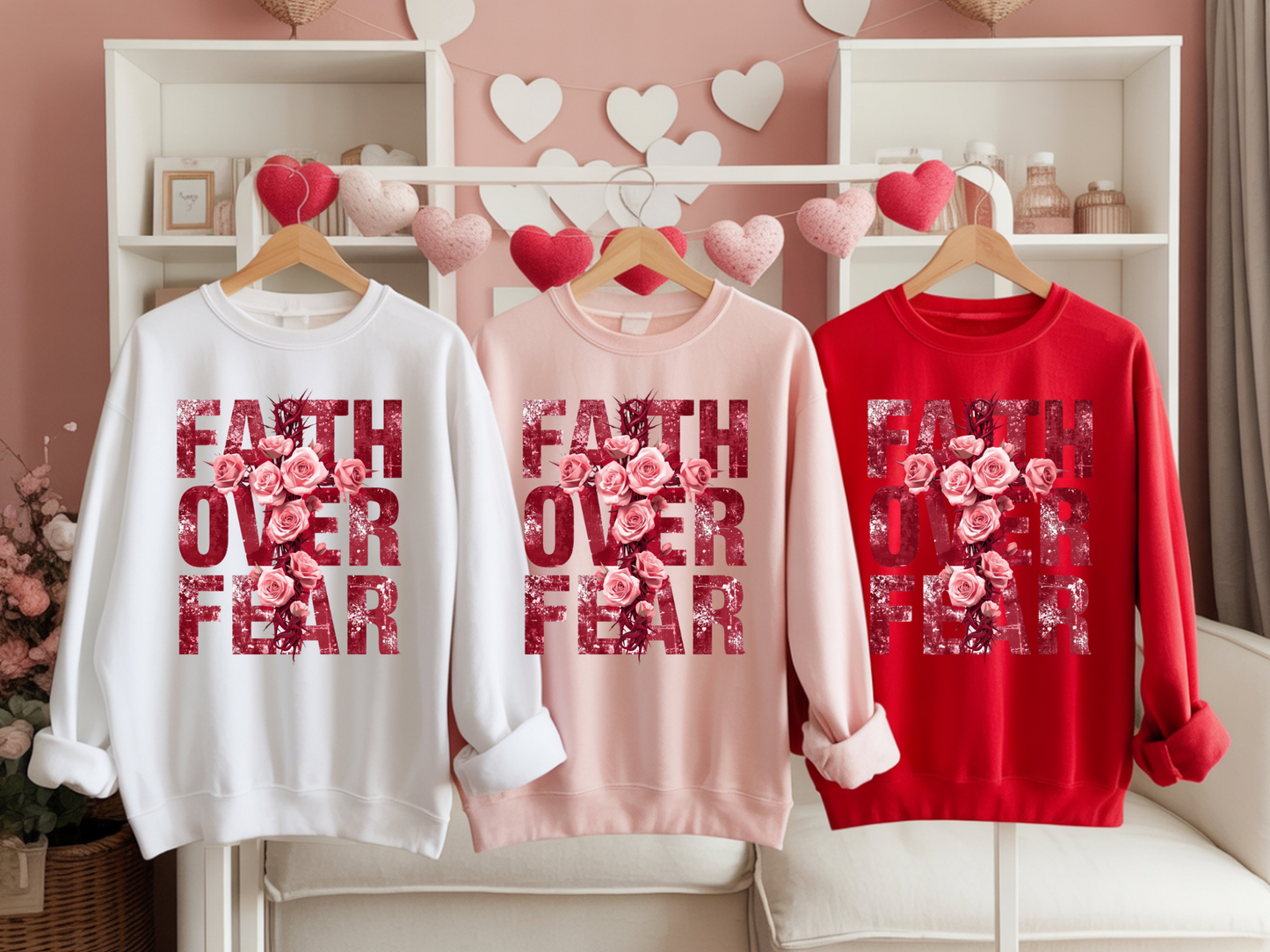 Sons & Daughters Faith over Fear sweatshirt featuring bold text design on a cozy casual sweatshirt.