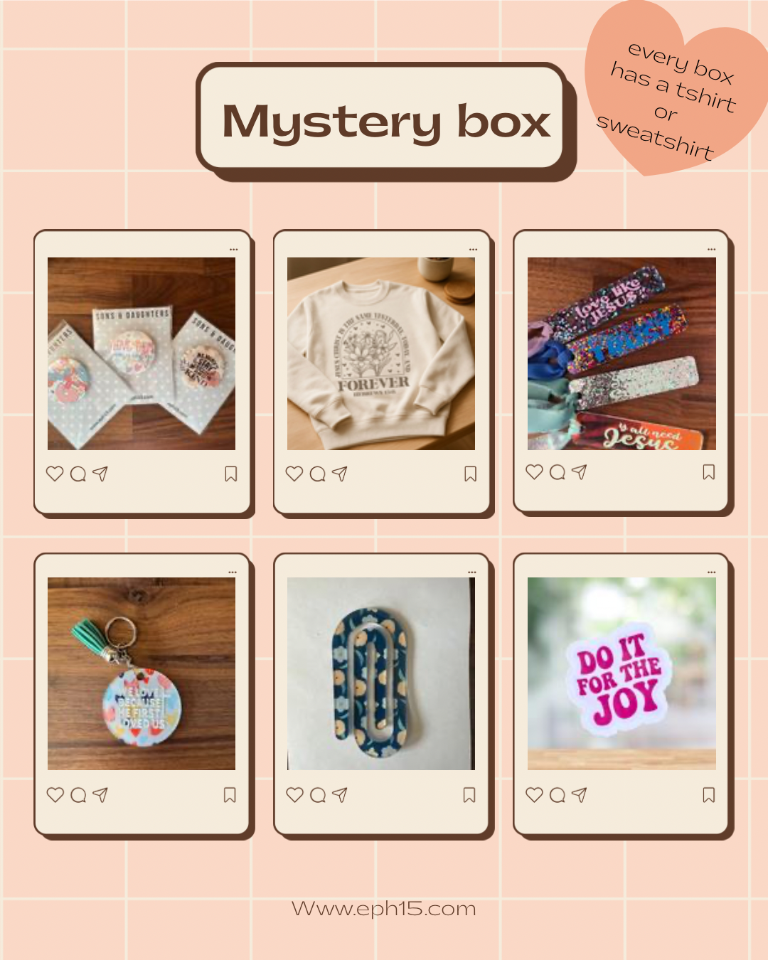 Mystery faith gift box with Sons & Daughters T-shirt, featuring a heartfelt hug-in-a-box design and faith-themed accessories.