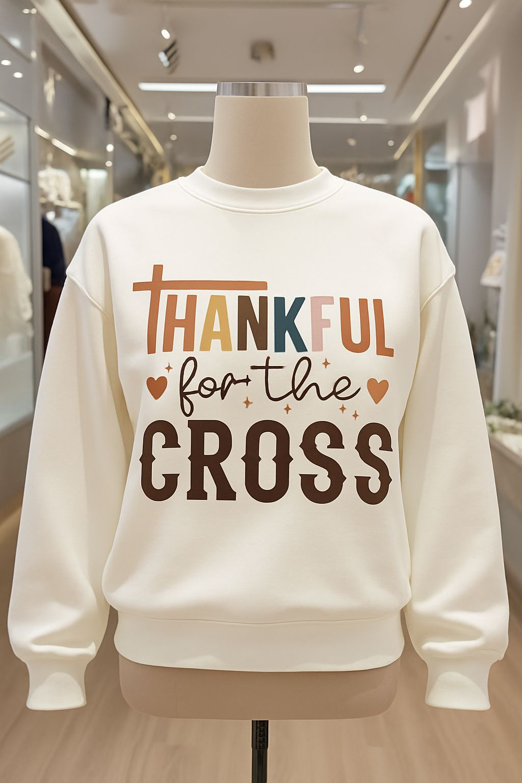 Thankful for the Cross sweatshirt by Sons & Daughters, featuring a Christian design with a cross and thankful message on soft fabric.