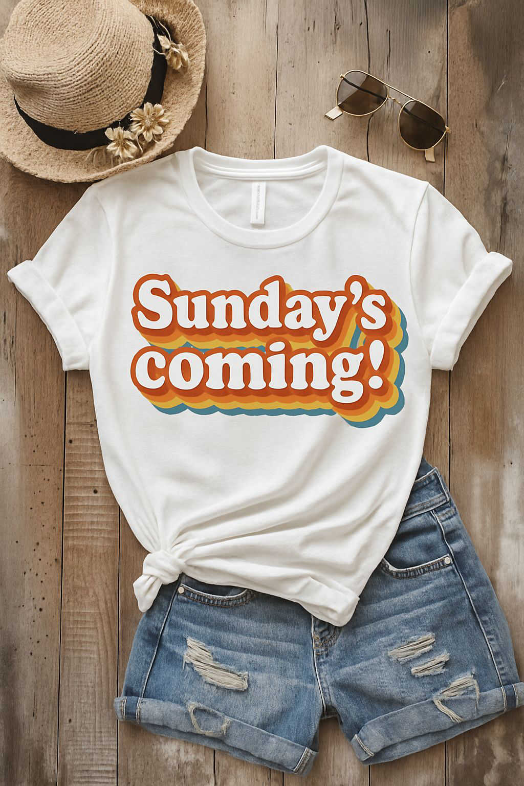 Adult "Sunday's Coming" T-shirt by Sons & Daughters, featuring a casual fit with the printed design on front.