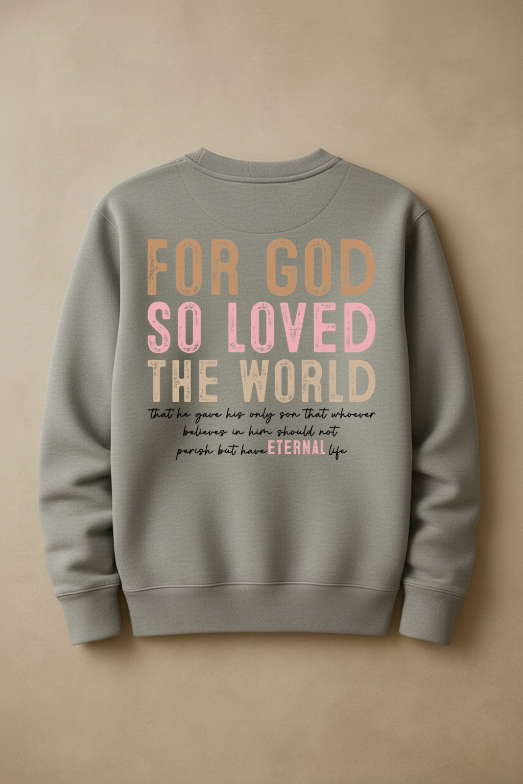 Sons & Daughters John 3:16 sweatshirt featuring text design, casual fit, and soft fabric, displayed on a hanger.