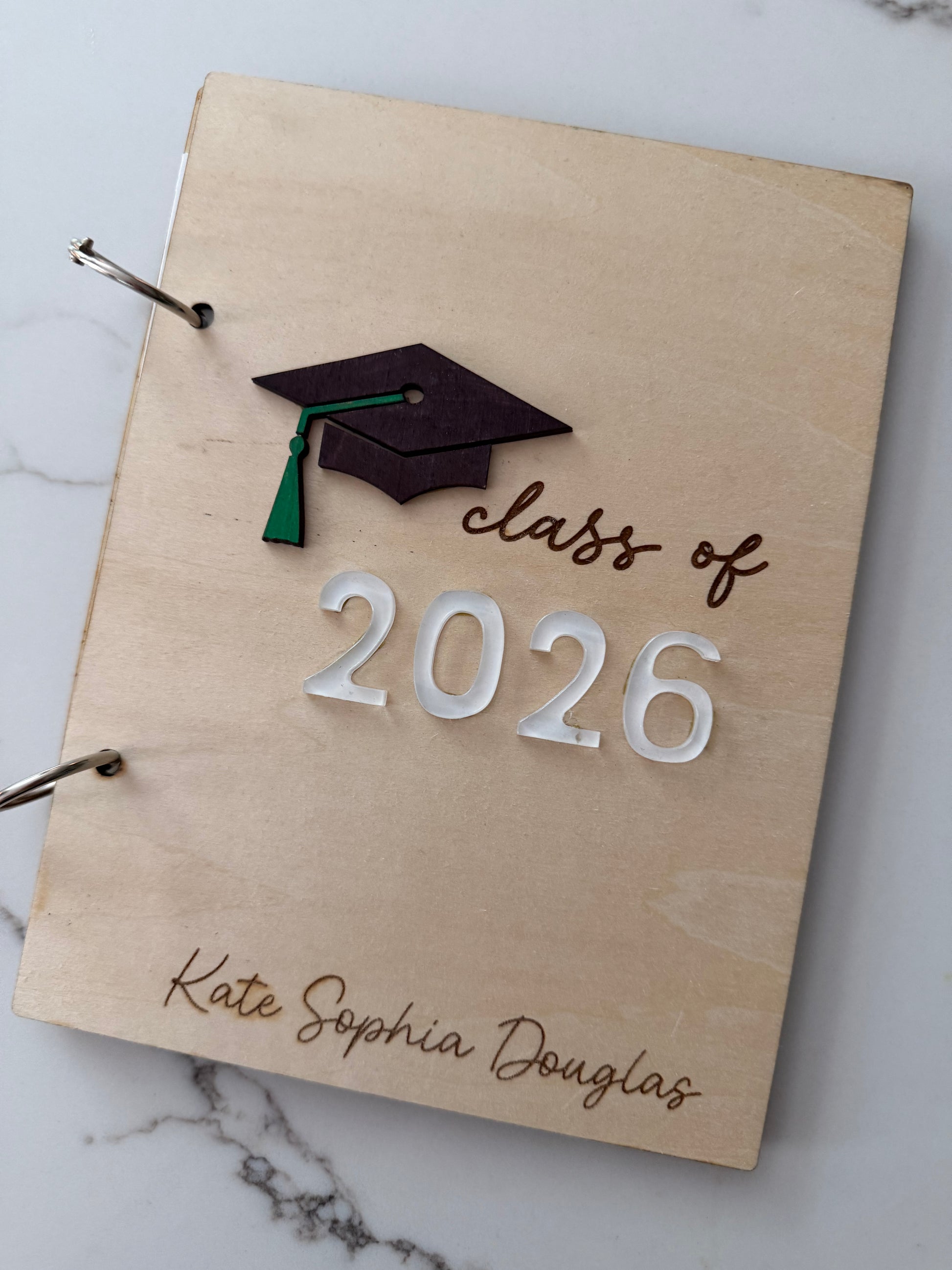 Personalized wooden graduation card holder with engraved "2026" and Bible verse option, perfect for graduation keepsake and gift.