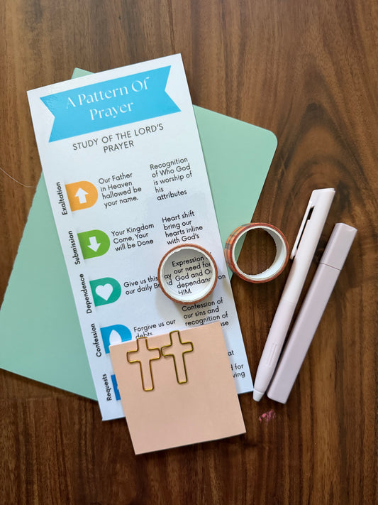 Pattern of Prayer kit by Sons & Daughters includes a Lord’s Prayer bookmark and journal, featuring religious stationery design.