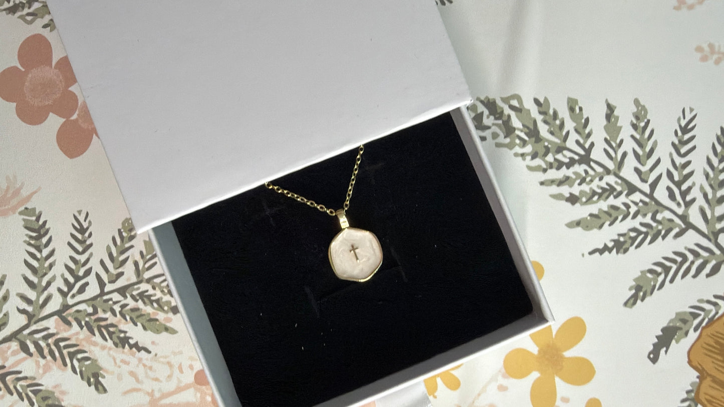 Christian gift ring dish with cross necklace from Sons & Daughters, ideal for baptism, confirmation, or bridesmaids.