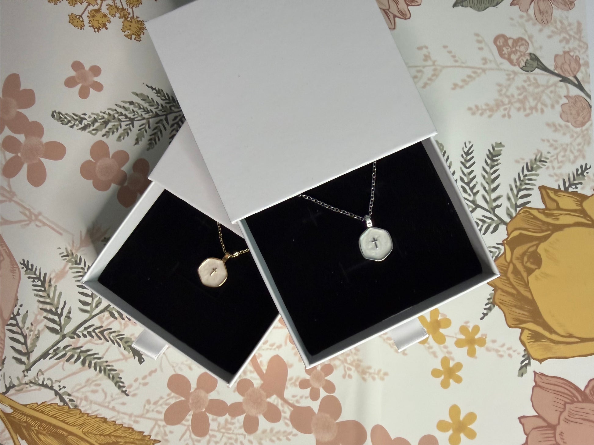 Christian gift ring dish with cross necklace, jewelry holder for women, ideal for baptism, confirmation, or bridesmaids from Sons & Daughters.