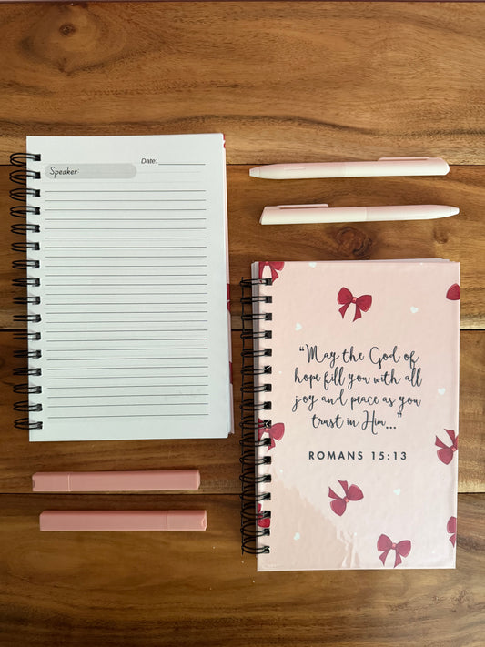 Christian prayer journal by Sons & Daughters featuring sermon notes and devotional pages for believers' spiritual reflections.