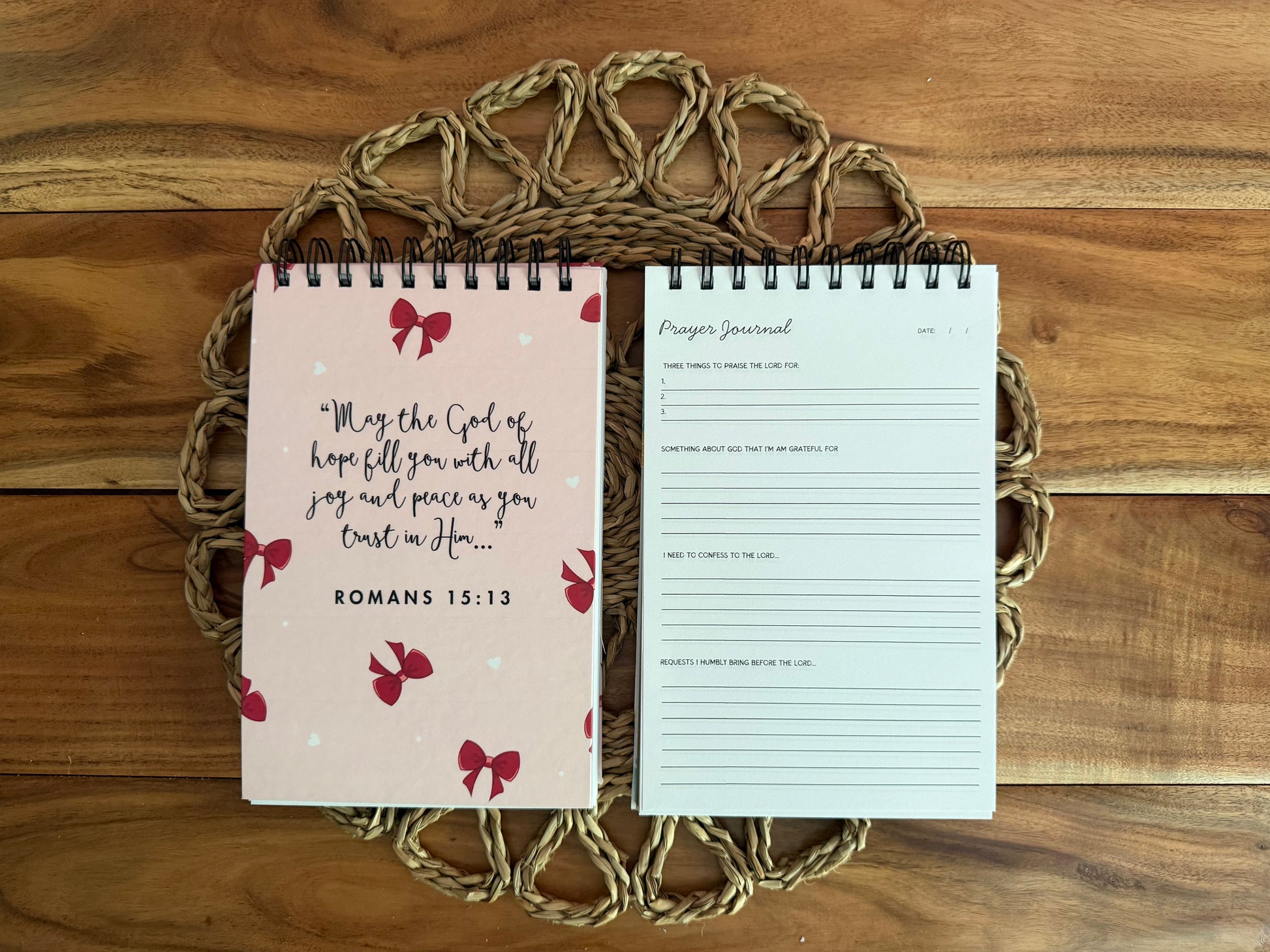 Spiral Christian prayer journal for women with religious devotional pages, sermon notes, Bible study, and reflection by Sons & Daughters.