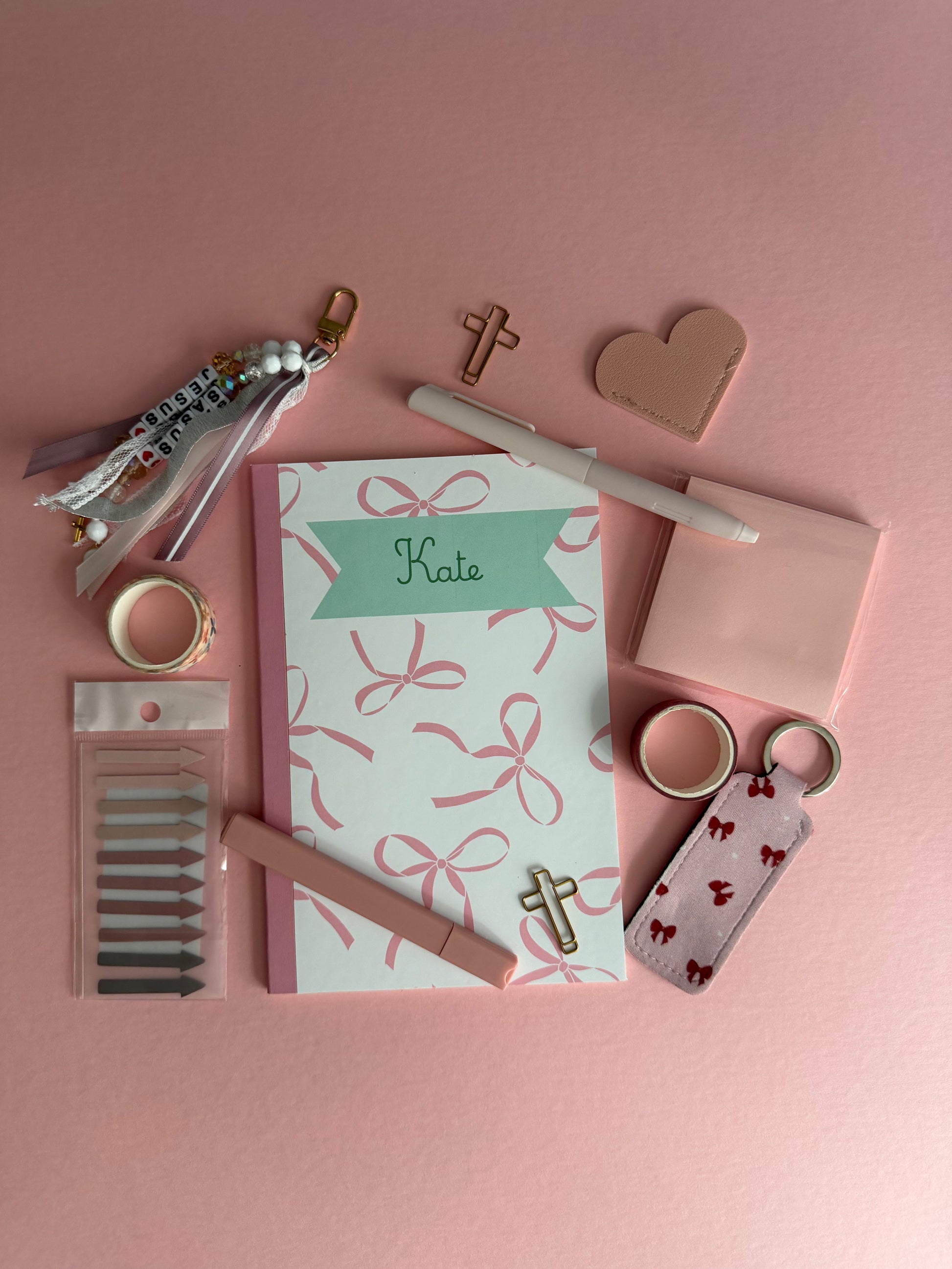 Personalized Sons & Daughters journaling and study kit with custom notebook, pens, sticky notes, and Bible verses for students and adults.