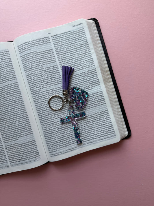 Cross and Heart Acrylic glitter keychains
