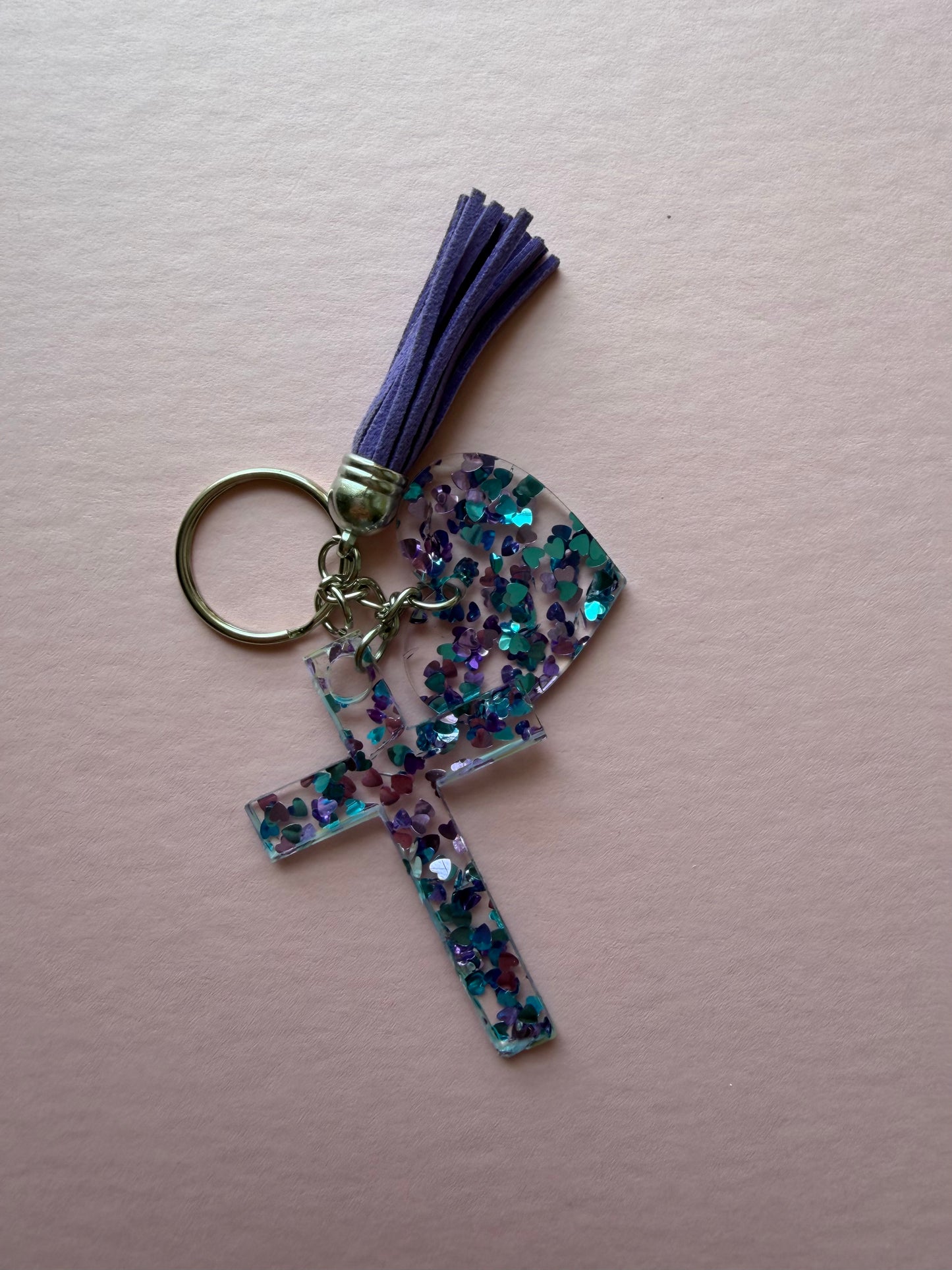 Cross and Heart Acrylic glitter keychains
