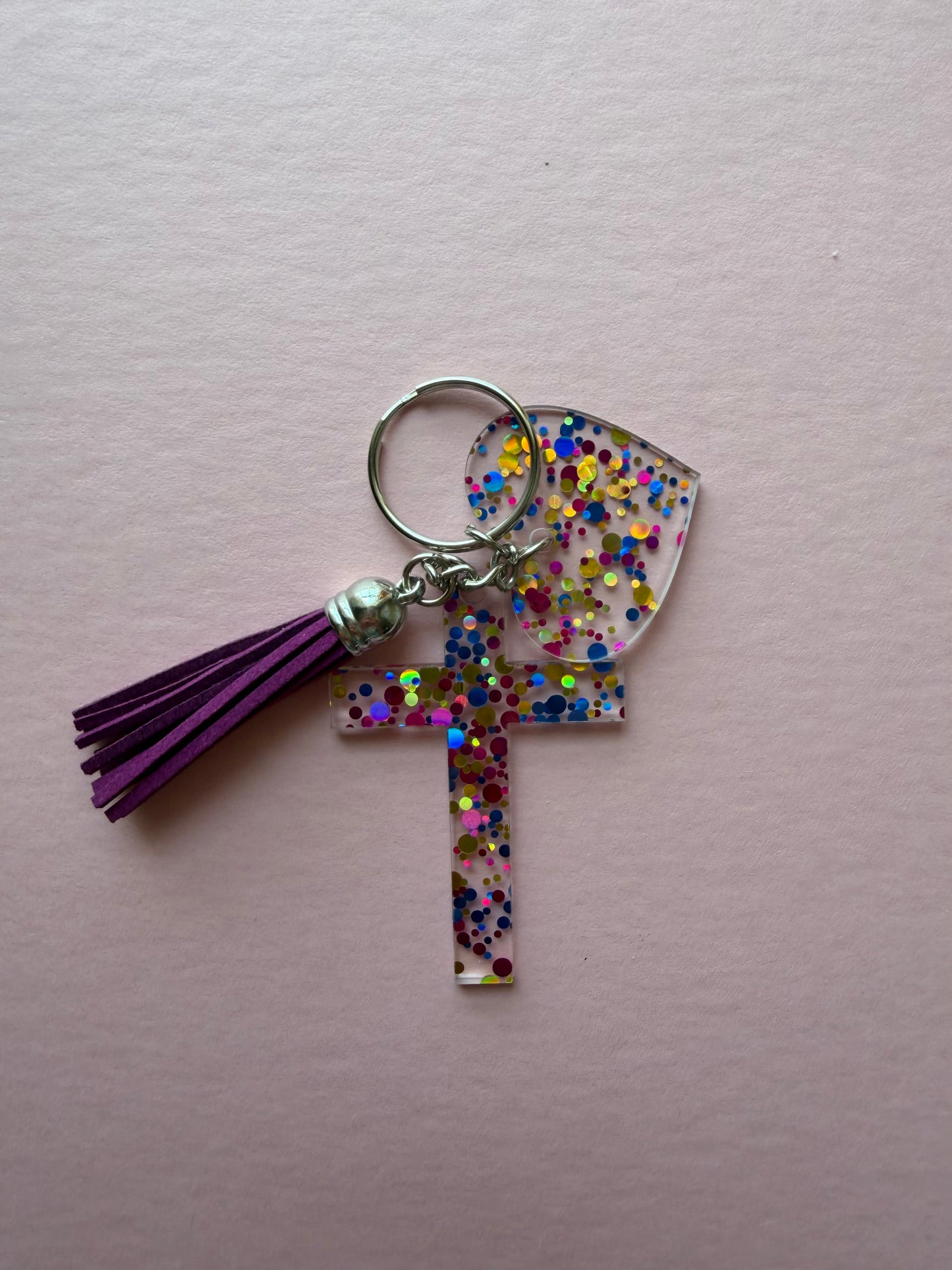Cross and Heart Acrylic glitter keychains