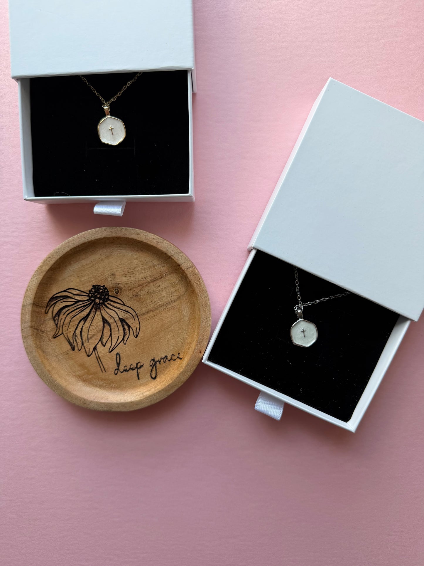Ring Dish with Cross Necklace
