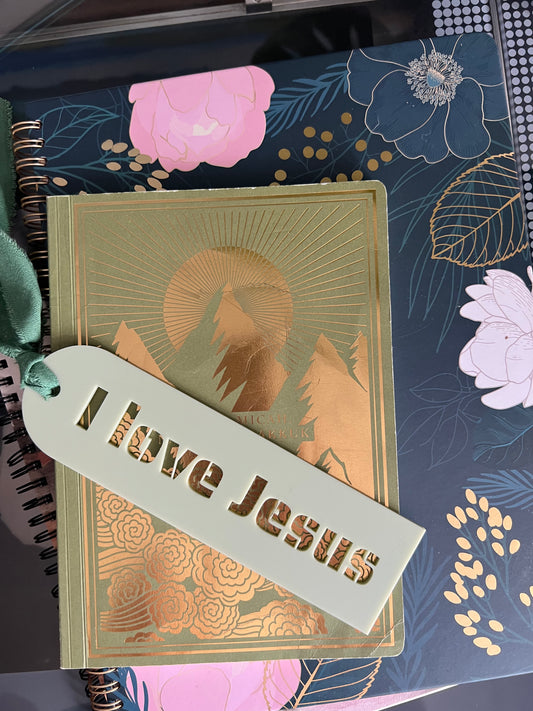 Sons & Daughters I Love Jesus Christian bookmark with engraved design, featuring a religious message on a smooth, durable surface.