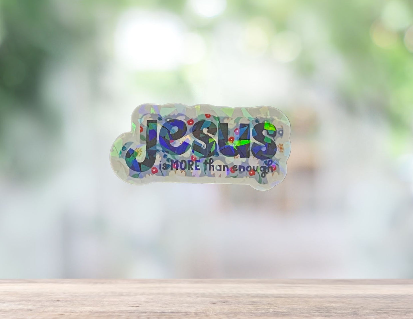 A religious postcard featuring the message "Jesus Is More Than Enough" with Christian-themed artwork and decorative design.