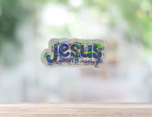 A religious postcard featuring the message "Jesus Is More Than Enough" with Christian-themed artwork and decorative design.