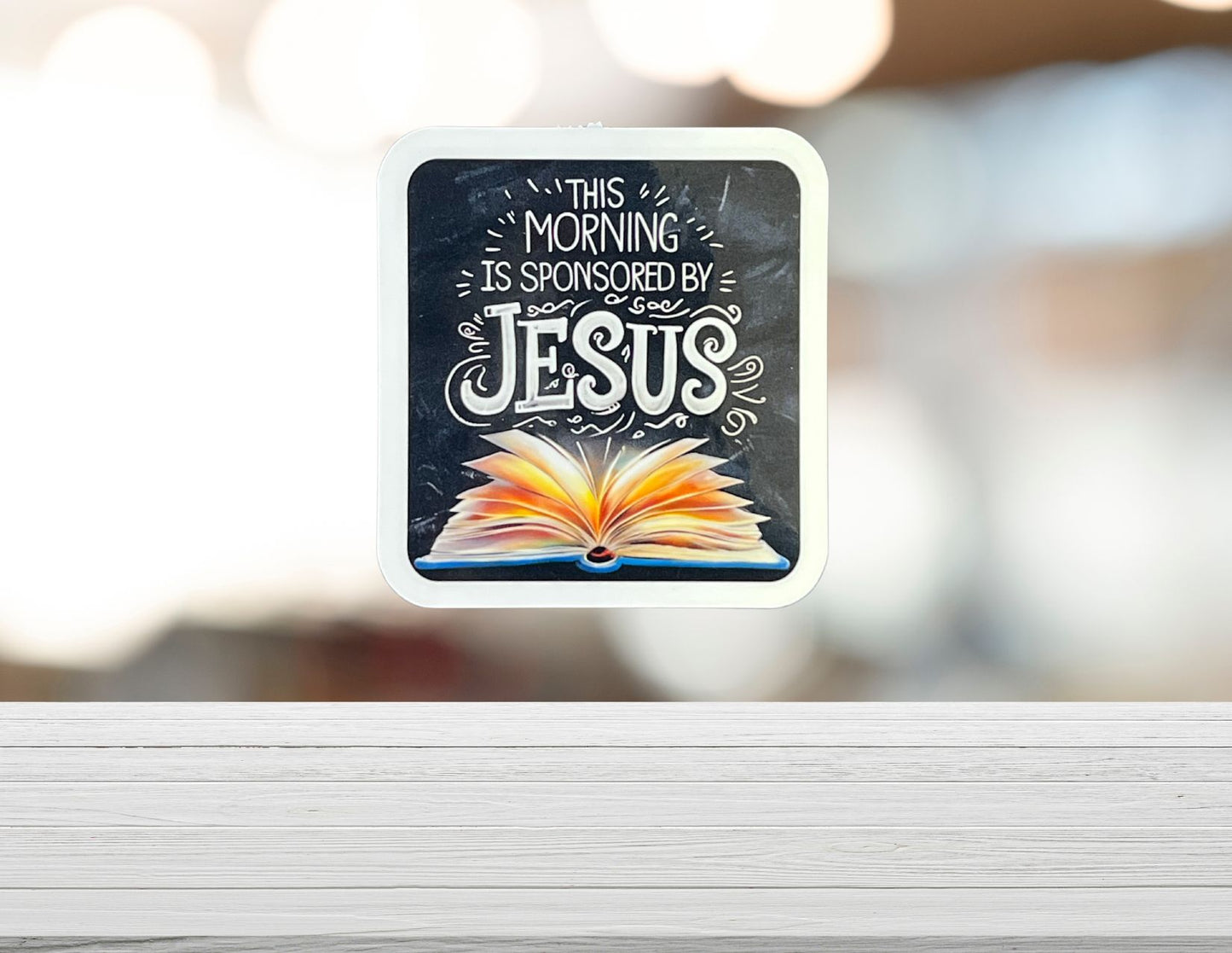 Colorful postcard featuring "This Morning Sponsored By Jesus" message from Sons & Daughters, with vibrant religious-themed design.