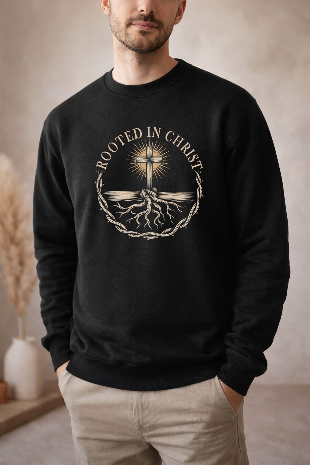 Sons & Daughters Rooted in Christ sweatshirt featuring a stylish design, made from soft fabric, perfect for casual wear and religious expression.