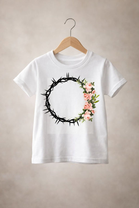 Girls flowering crown of thorns t-shirt by Sons & Daughters, featuring floral design and casual fit on white fabric.