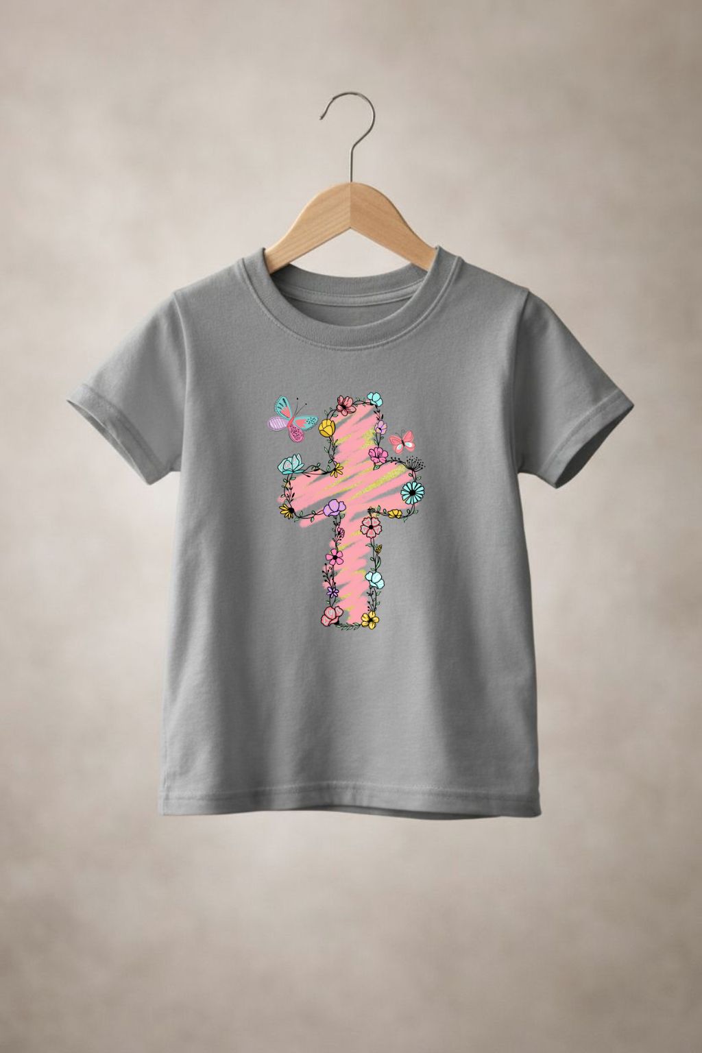 Girls flowering cross T-shirt by Sons & Daughters featuring a colorful floral cross design on a soft fabric tee.