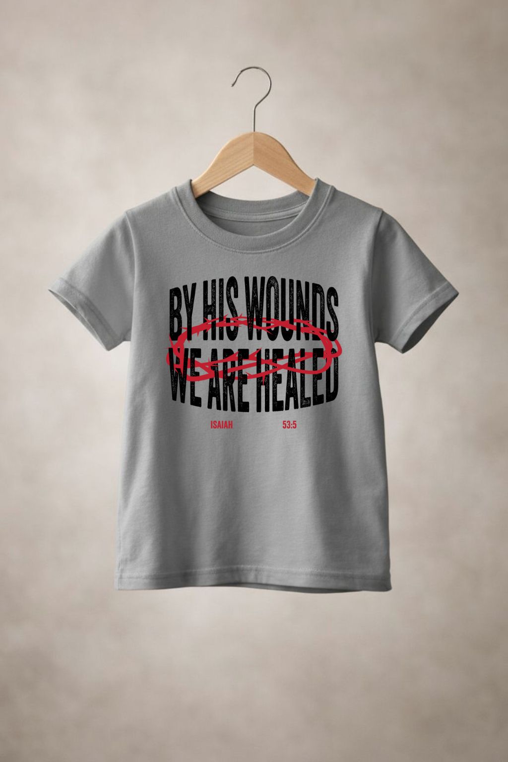 Unisex youth "By his wounds" T-shirt by Sons & Daughters featuring a simple design with text on a comfortable fabric.