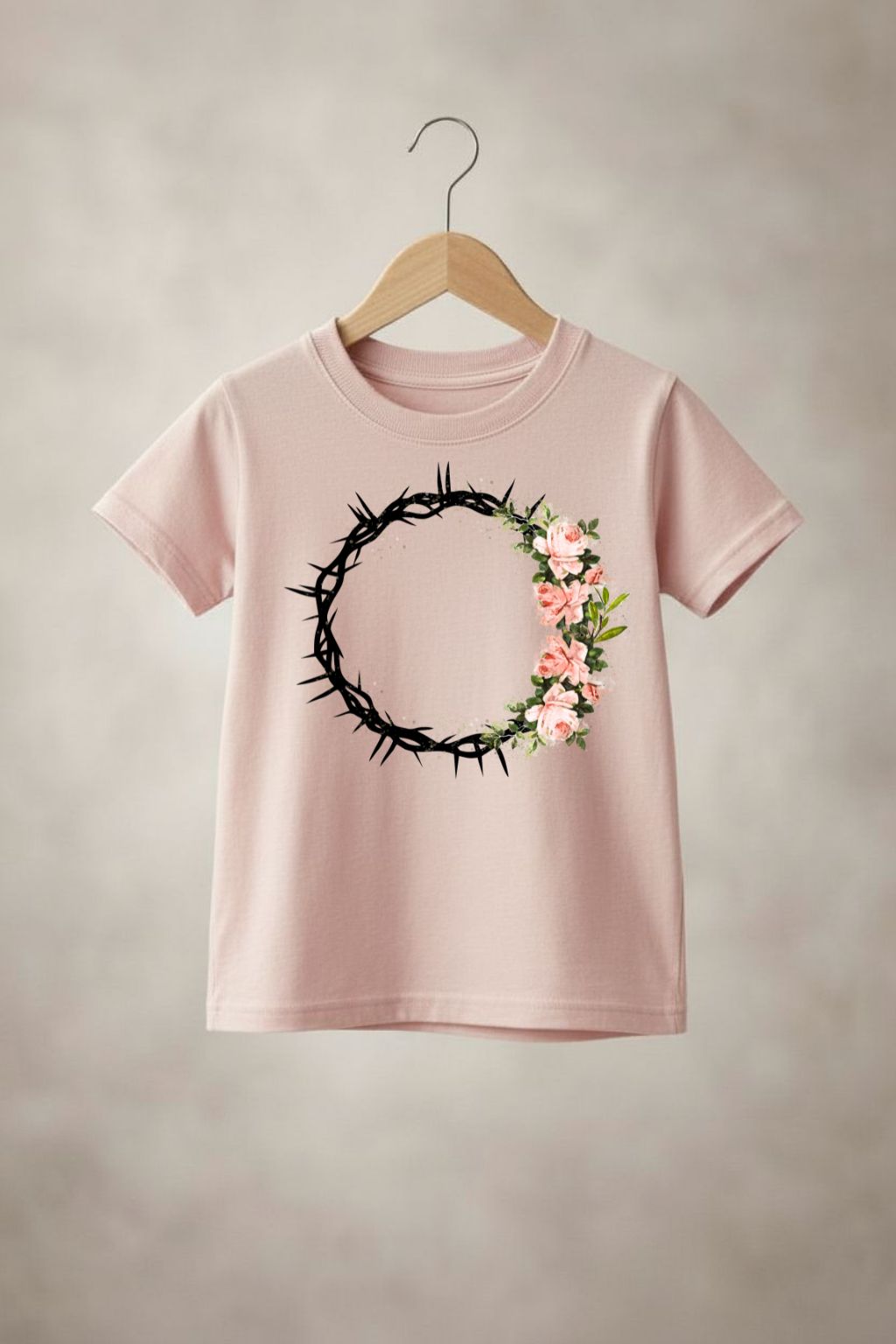 Girls flowering crown of thorns t-shirt by Sons & Daughters, showing a casual pink tee with floral crown graphic design.