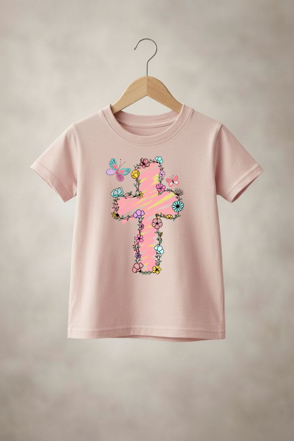 Girls flowering cross T-shirt by Sons & Daughters featuring a colorful floral design on soft fabric.