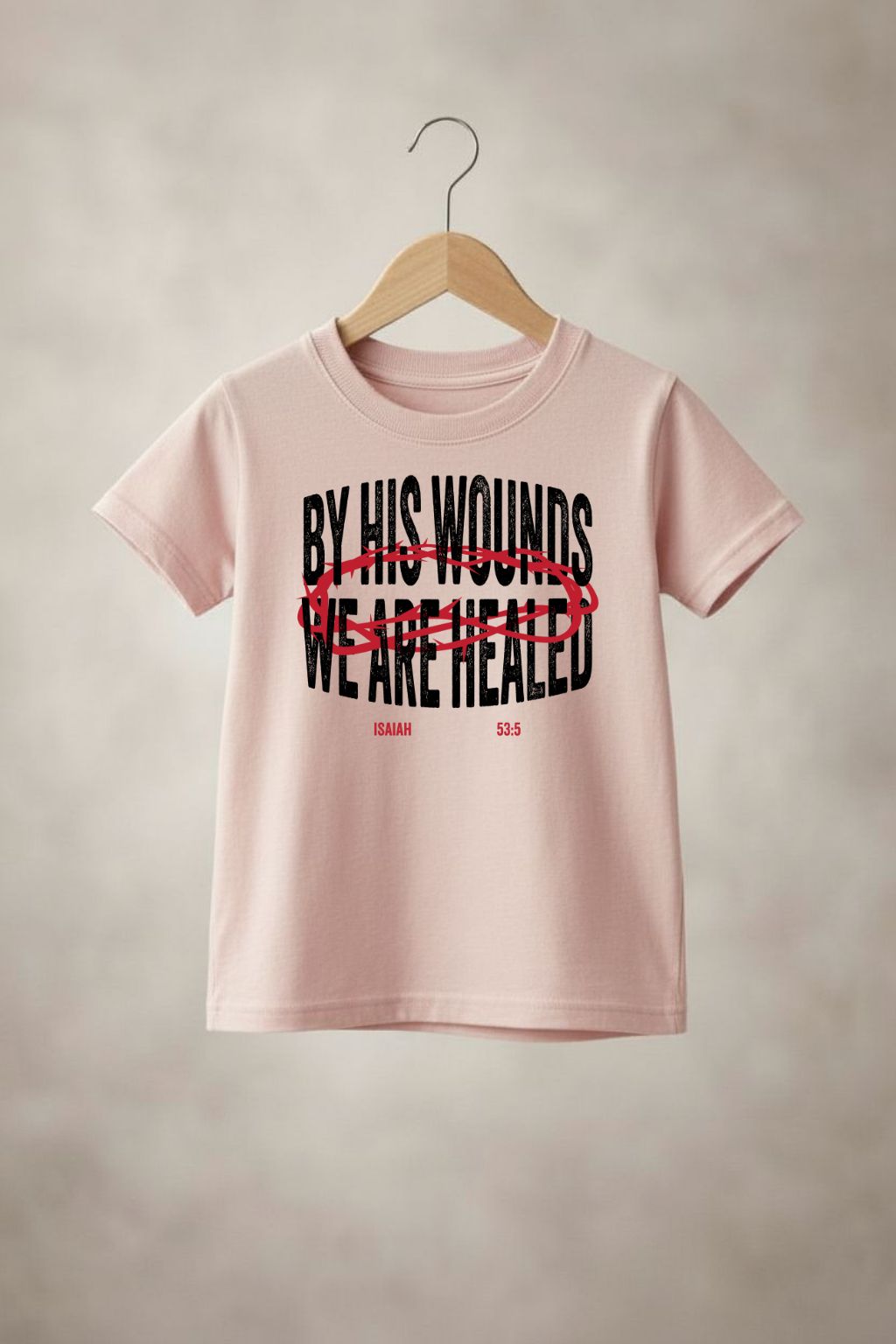 Unisex youth "By his wounds" t-shirt by Sons & Daughters featuring a simple, meaningful design on soft fabric.
