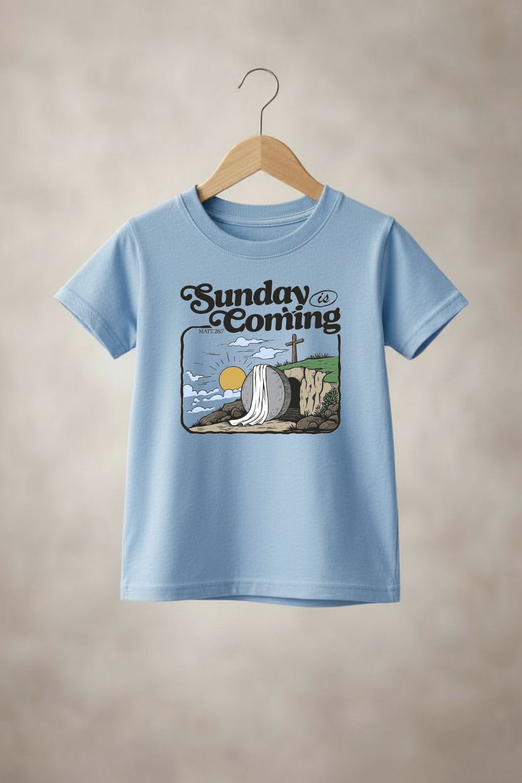Unisex Kids "Sunday is Coming" T-shirt by Sons & Daughters, featuring a casual fit and printed message on soft fabric.
