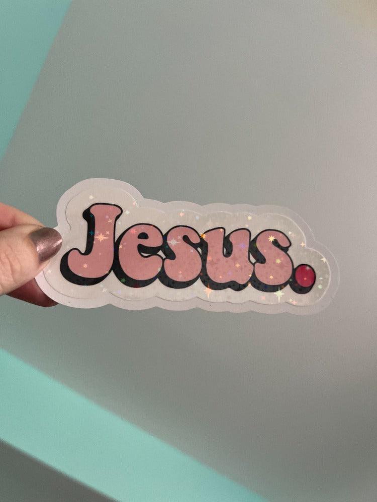 Minimalist Script "Jesus." Sticker – Waterproof Vinyl Faith Decal