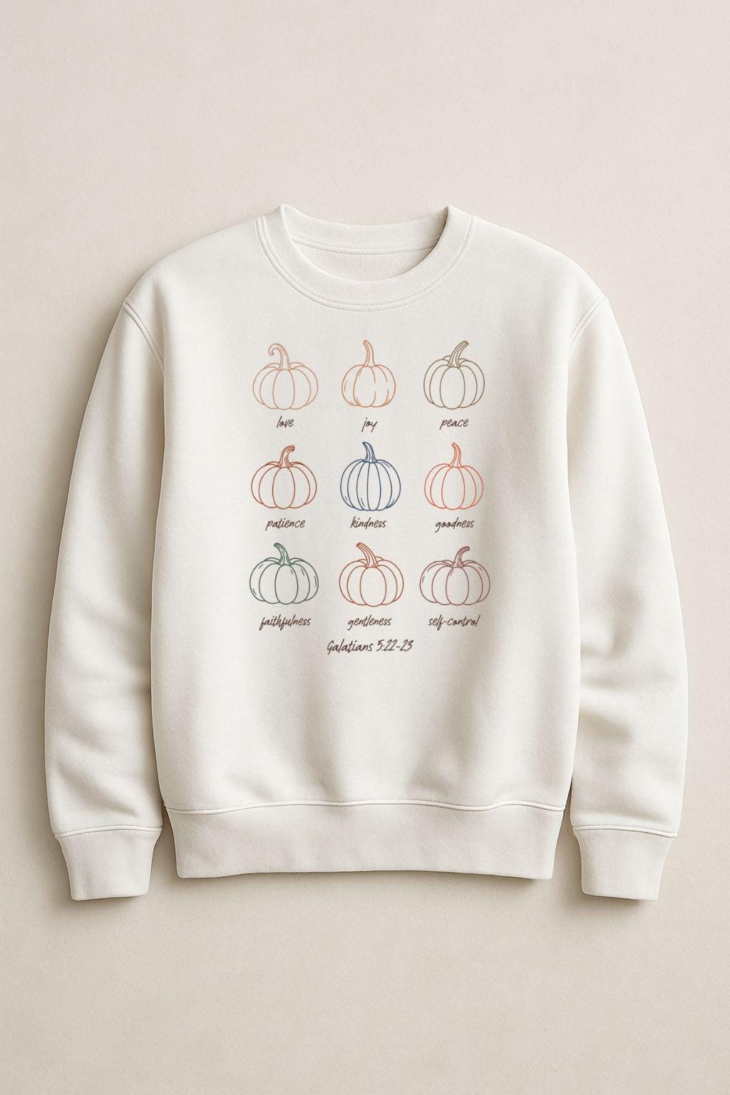 Cozy Fall Fruits Sweatshirt, Christian Autumn Crewneck, Faith-Based Pumpkin Design, Thanksgiving Pullover