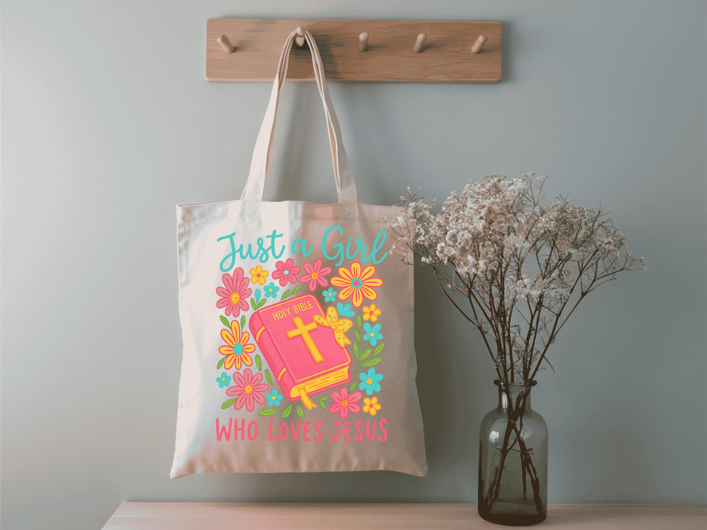 Christian Canvas Bag | Colorful & Floral Design tote | Gift for religious Women | bible study bag