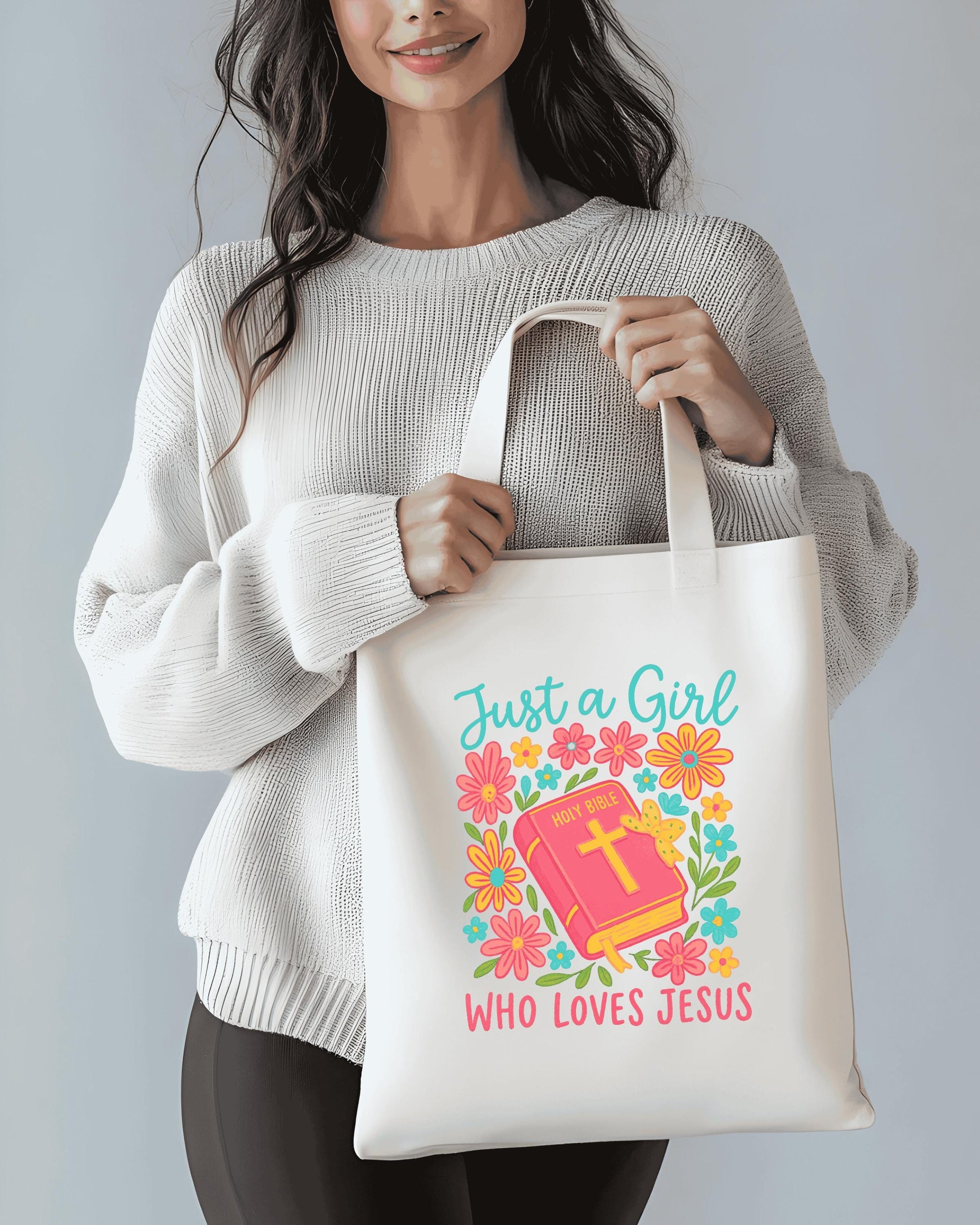 Christian Canvas Bag | Colorful & Floral Design tote | Gift for religious Women | bible study bag