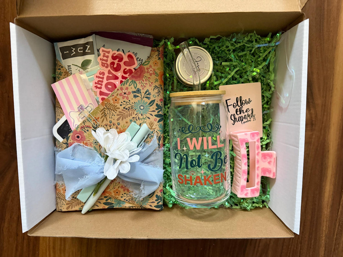 Christian Comfort Gift Box: Surprise Book, Cozy Socks, Snacks, Inspirational Mug