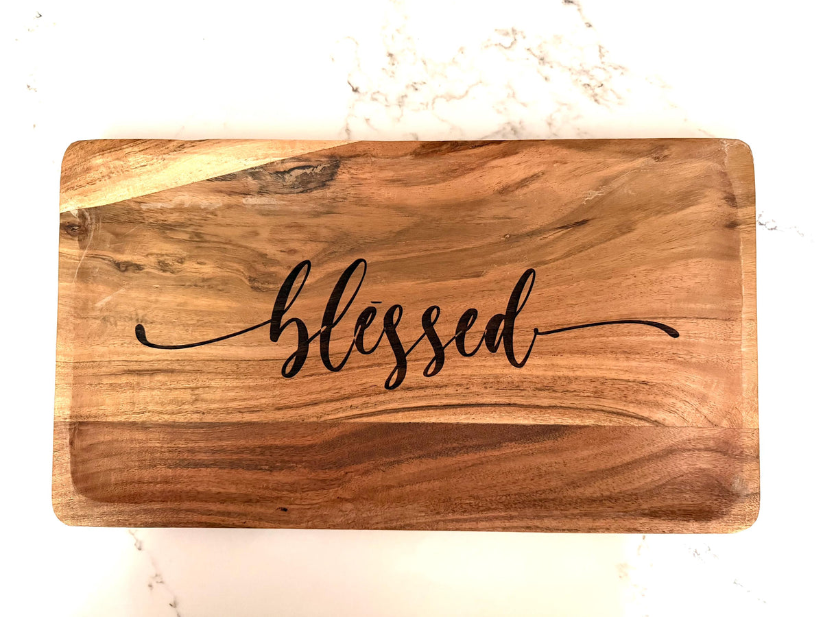 Soild wood decorative tray | blessed acacia platter | faith serving decor
