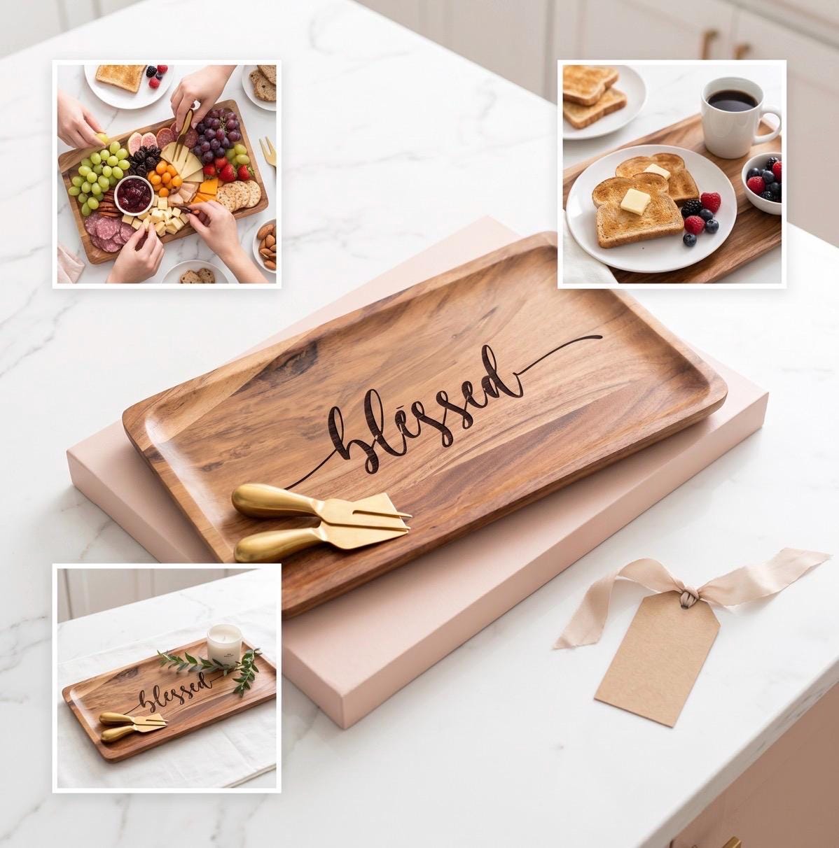 Soild wood decorative tray | blessed acacia platter | faith serving decor
