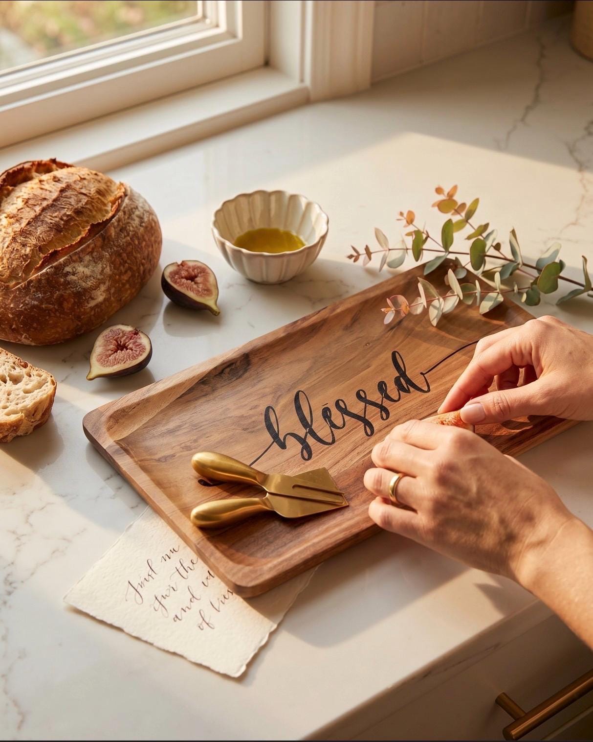 Soild wood decorative tray | blessed acacia platter | faith serving decor