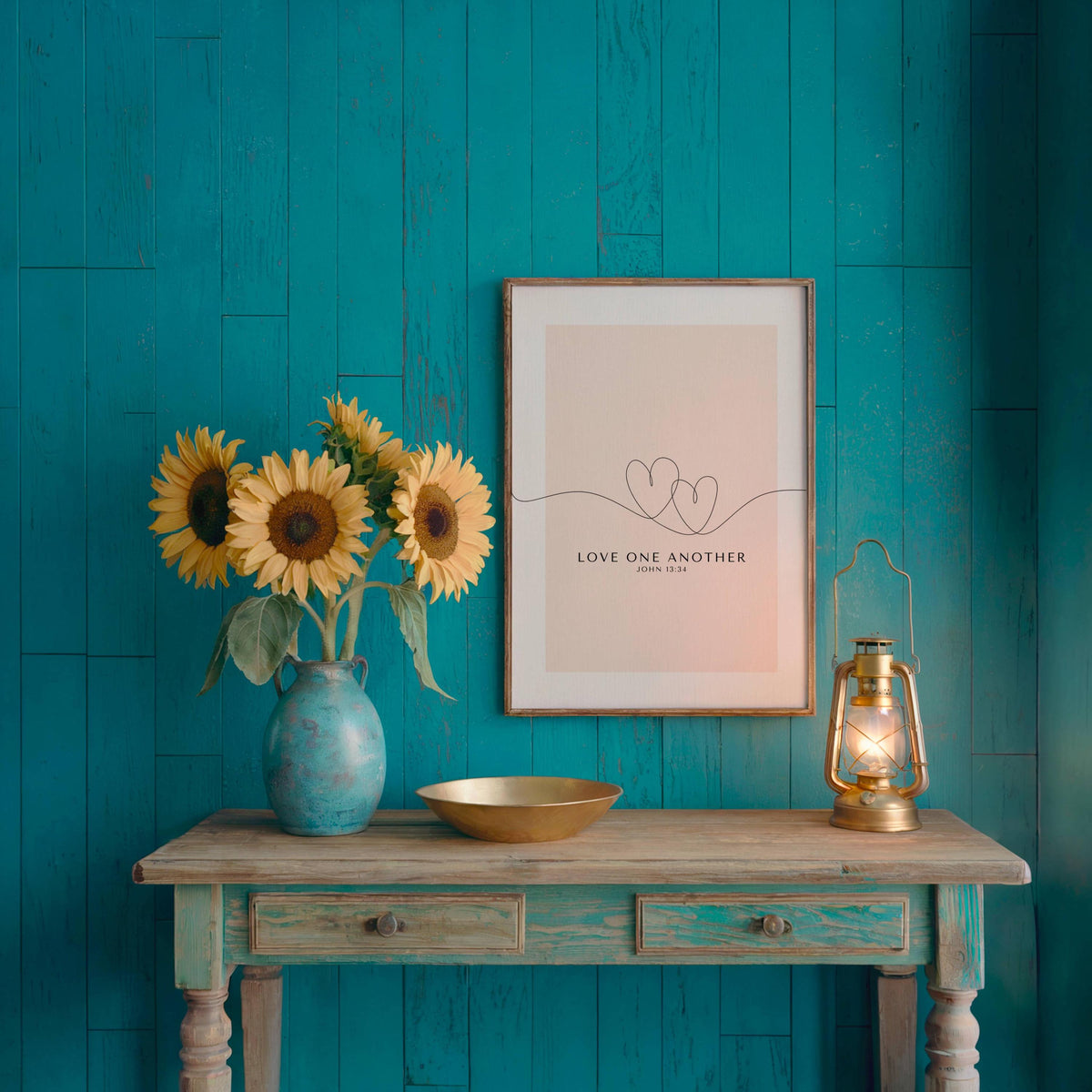 Christian digital download, love one another, Hearts modern wall art